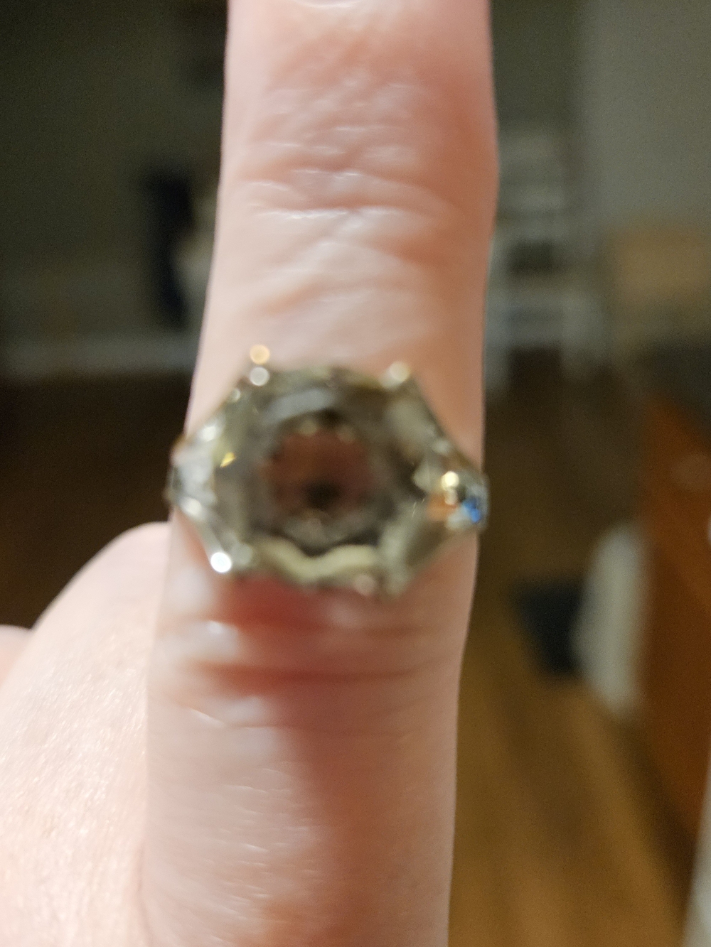 Silver-Tone Gray Crystal Cocktail Ring - Women Jewelry. Size 7